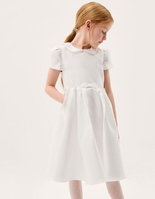 Sicily Pearl Collar Communion Dress, White (WHITE), large