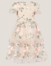 Azalea Puff Sleeve Embroidered Dress, White (WARM IVORY), large