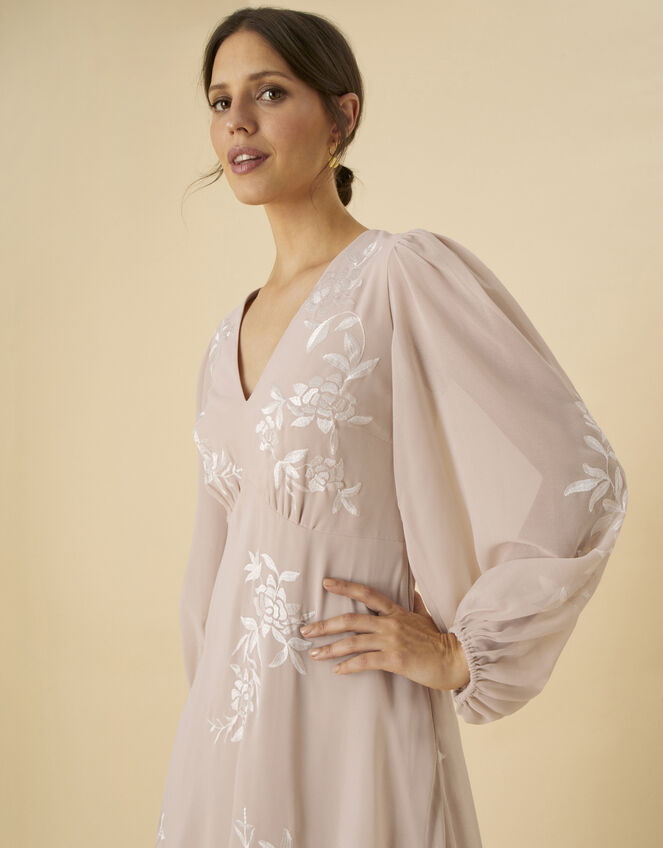Sammie Embroidered Maxi Dress in Recycled Polyester, Nude (NUDE), large