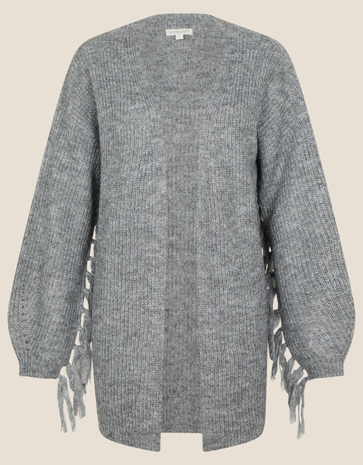Fringe Cardigan with Recycled Polyester Grey