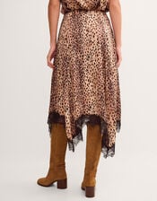 Babette Leopard Print Midi Slip Skirt, Brown (BROWN), large