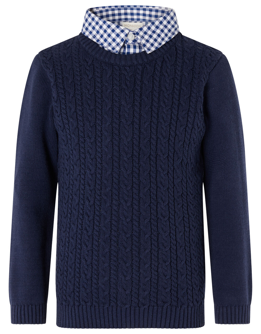 Mock Collar Cable Knit Jumper Blue Boys' Jumpers & Cardigans