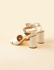 Embellished Trim Low Block Heel Bridal Sandals, Ivory (IVORY), large