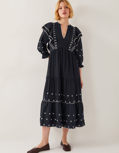 Freya Frill Jersey Midi Dress, Black (BLACK), large