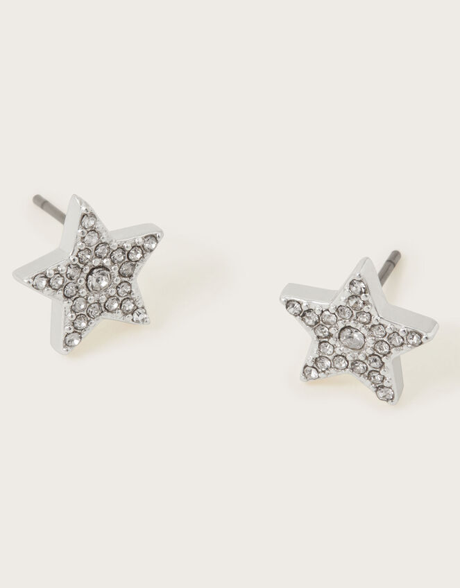 Star Stud Earrings, Silver (SILVER), large
