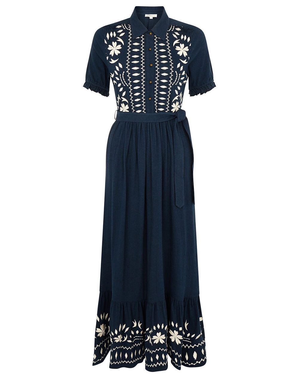 Elegant Retro Embroidered Dark Blue Maxi Dress