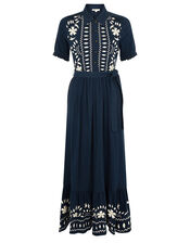 Heritage Embroidered Maxi Shirt Dress, Blue (NAVY), large