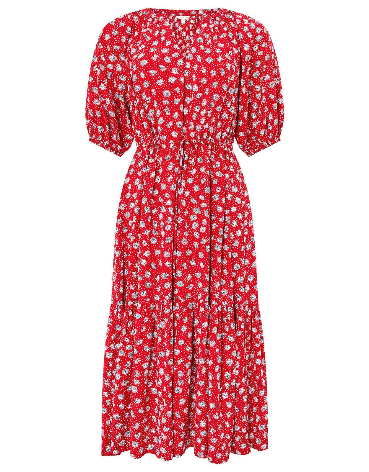 Daisy Print Midi Dress in LENZING ECOVERO Red Day Dresses