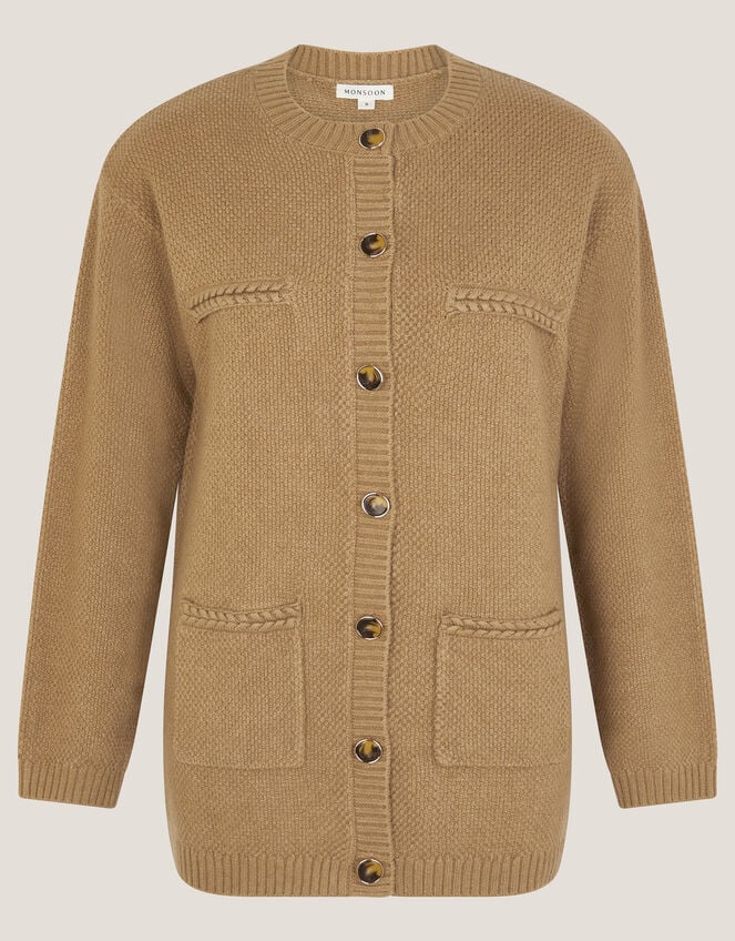 Bella Braid Pocket Cardigan, Camel (CAMEL), large