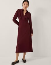 Polly Ponte Midi Shirt Dress, Red (BURGUNDY), large