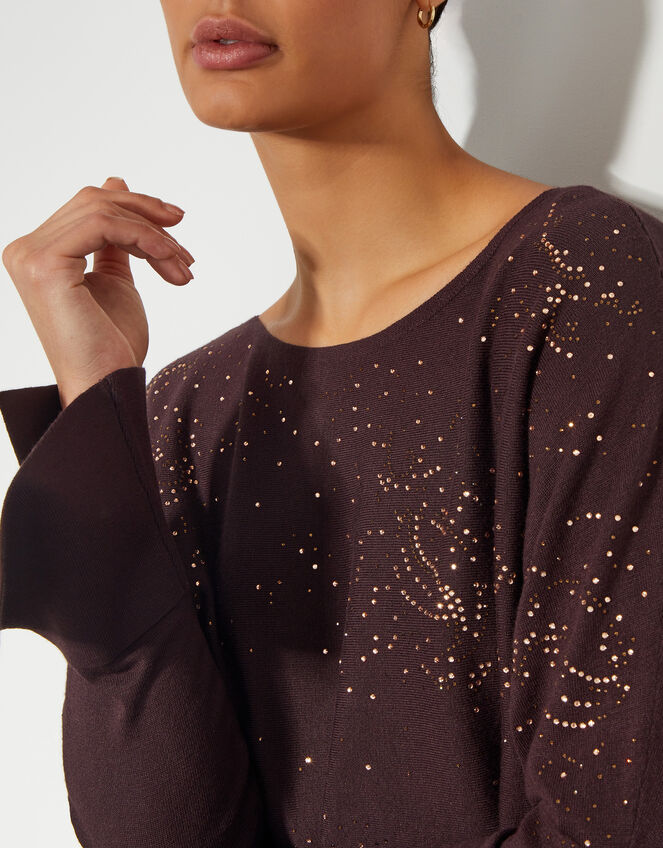 Hope Sparkle Stud Raglan Jumper, Brown (CHOCOLATE), large