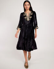 East Daniella Embroidered Velvet Dress, Black (BLACK), large