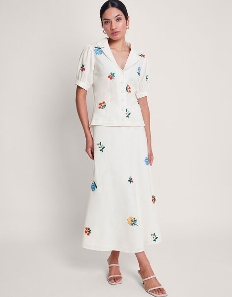 Piera Embroidered Midi Skirt, Ivory (IVORY), large
