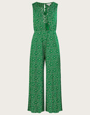 Geometric Print Jersey Jumpsuit in LENZING™ ECOVERO™, Green (GREEN), large