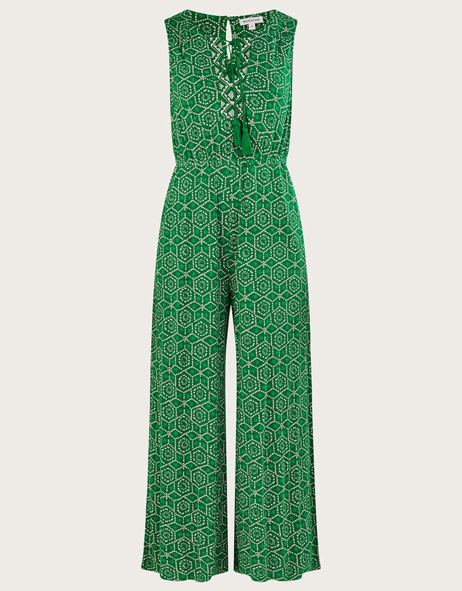 Geometric Print Jersey Jumpsuit in LENZING™ ECOVERO™, Green (GREEN), large