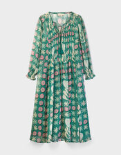 East Charlize Printed Pintuck Midi Dress, Green (GREEN), large