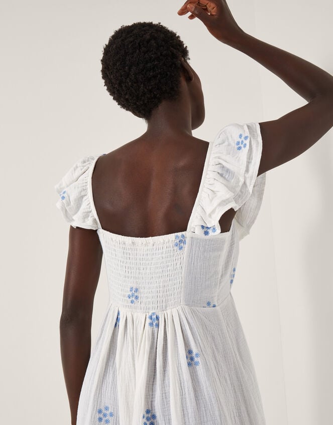 Daisy Frill Embroidered Midi Dress, White (WHITE), large
