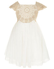 Baby Estella Lace and Sparkle Dress, Gold (GOLD), large