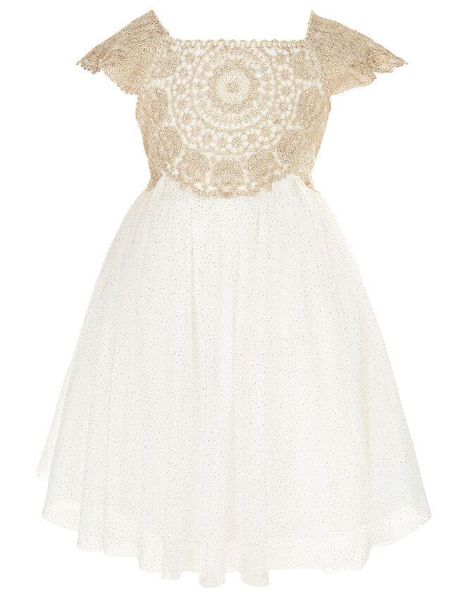 Baby Estella Lace and Sparkle Dress, Gold (GOLD), large