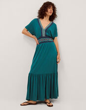 Jacqui Embroidered Jersey Midi Dress, Teal (TEAL), large