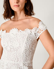 Clare Floral Embroidered Bardot Wedding Dress, Ivory (IVORY), large