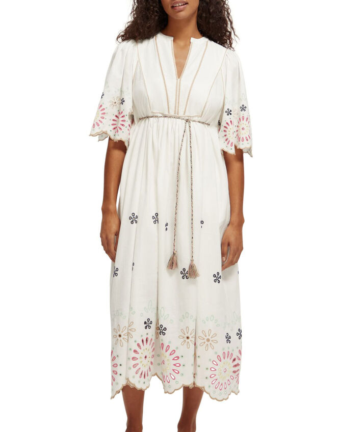 Scotch and Soda Broderie Maxi Dress, White (WHITE), large