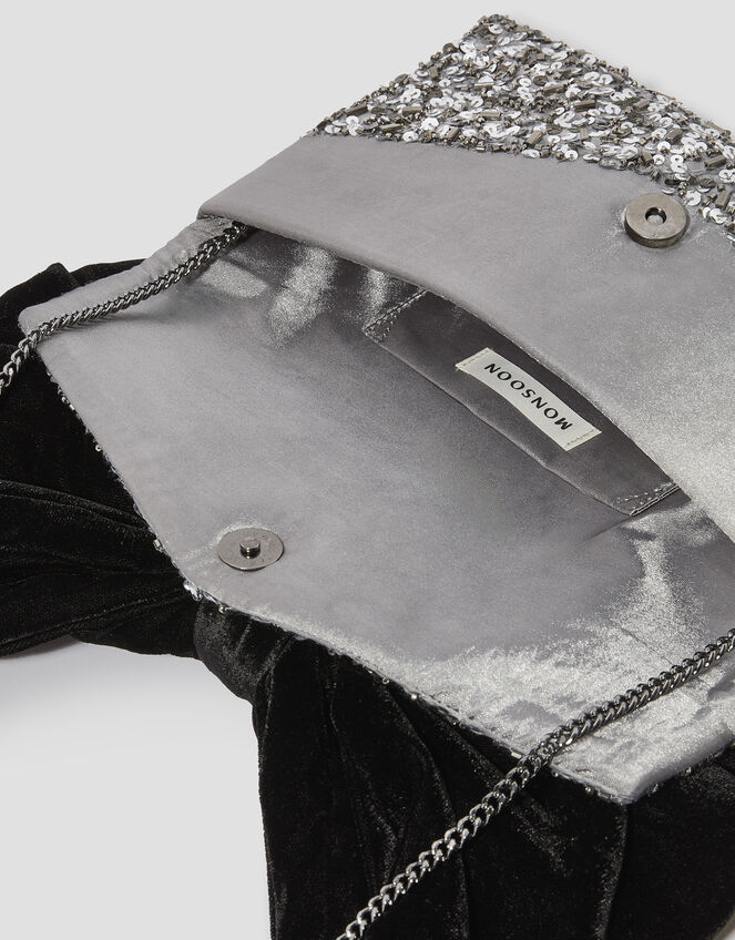 Bella Bow Embellished Clutch Bag, Silver (SILVER), large