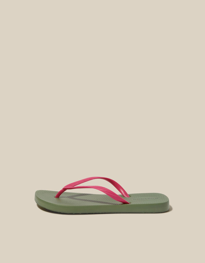 Lea Contrast Flip Flops, Green (KHAKI), large