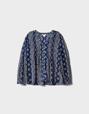 East Celine Printed Cotton Top, Blue (NAVY), large