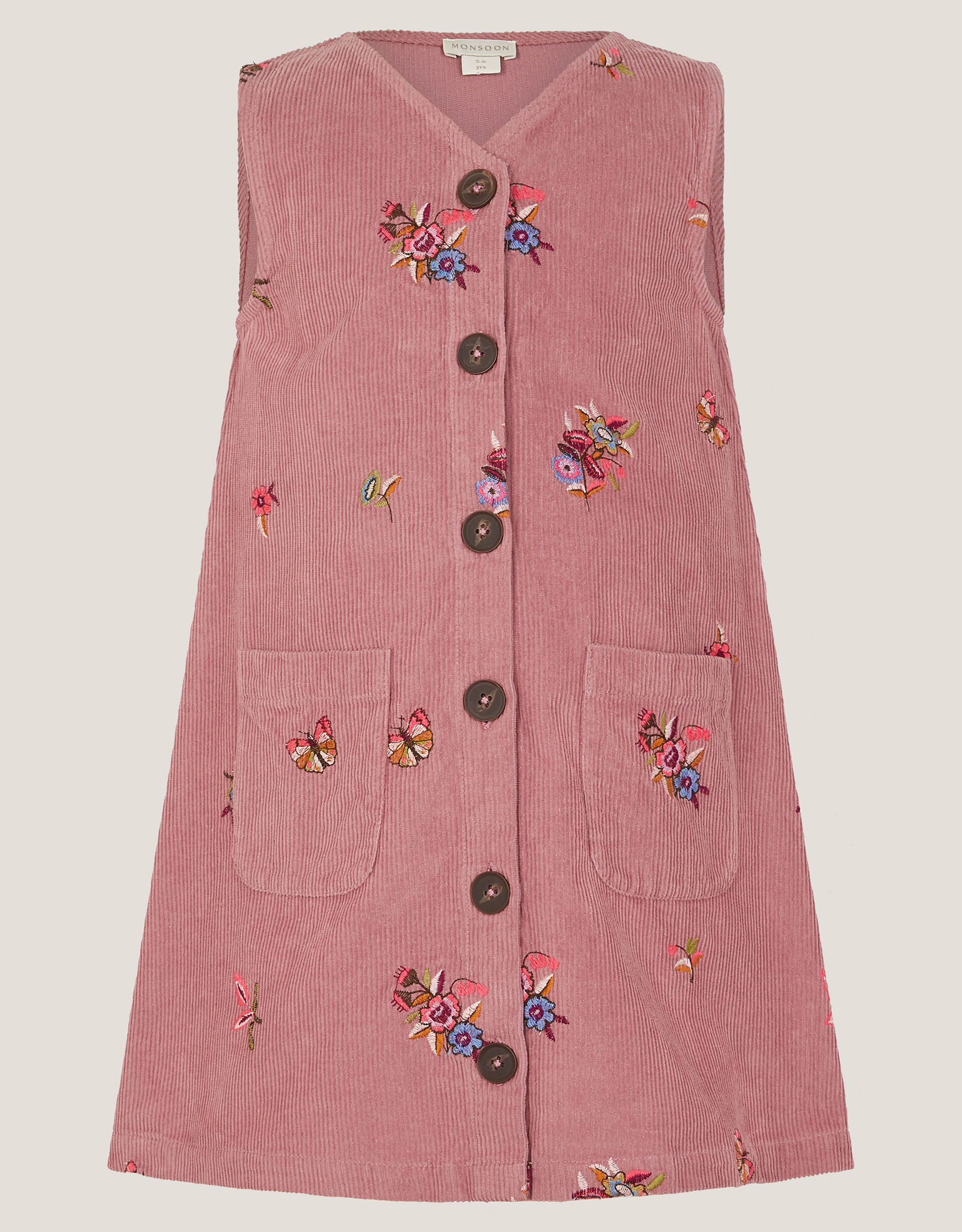 Embroidered Corduroy Pinafore Dress Pink