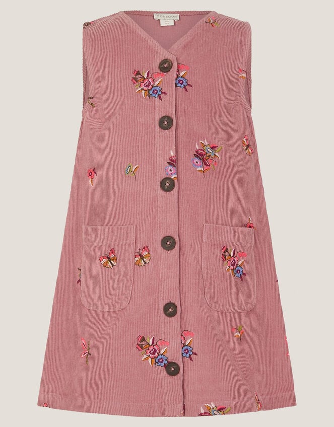 Embroidered Corduroy Pinafore Dress, Pink (PINK), large