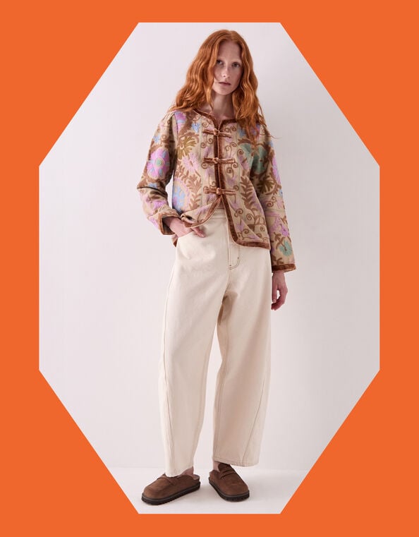 East Calla Floral Embroidered Jacket, Camel (BEIGE), large