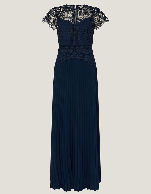 Monica Lace Pleated Bridesmaid Dress, Blue (NAVY), large
