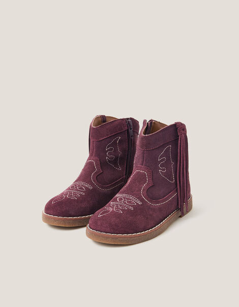 Suede Cowboy Boots, Red (BURGUNDY), large