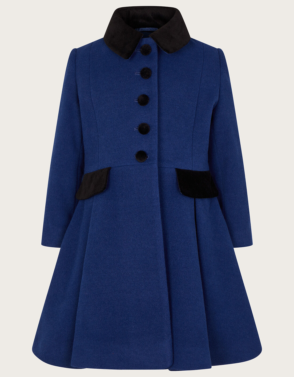 Velvet Trim Skirted Military Coat Blue