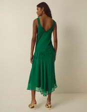 Ruby Sleeveless Asymmetrical Floral Embroidered Midi Dress, Green (GREEN), large