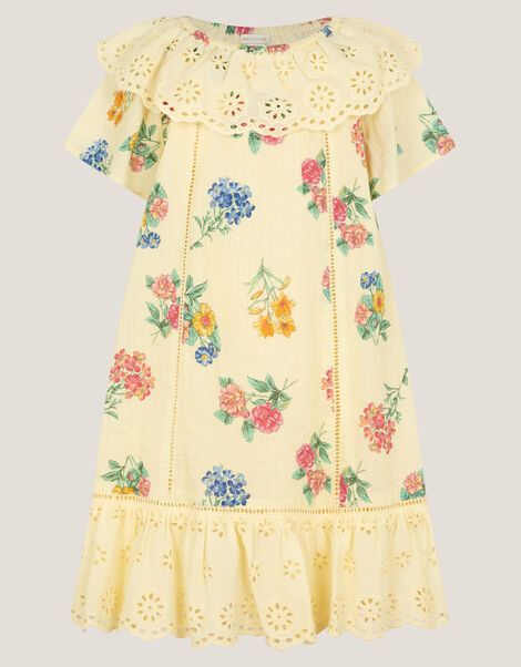Sasha Floral Broderie Dress, Yellow (YELLOW), large