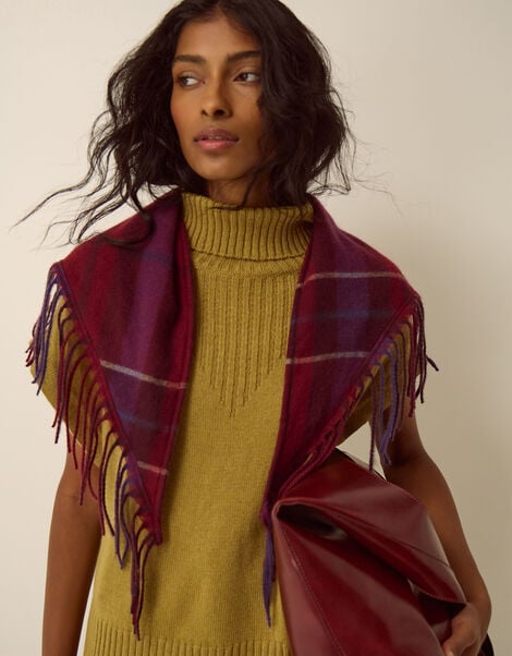 Beatrice Check Knit Triangle Scarf, , large
