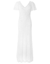 Kitty Embellished Flutter Sleeve Bridal Dress, Ivory (IVORY), large