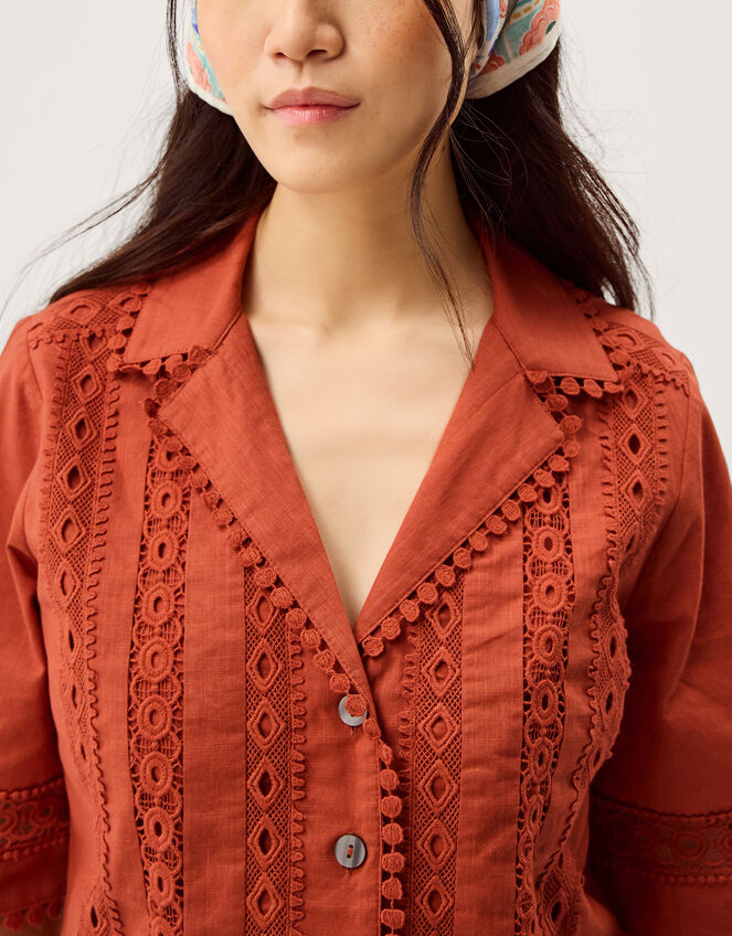 Irina Lace Trim Shirt, Orange (RUST), large