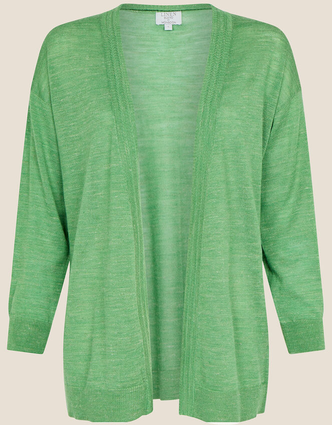 Trim Cardigan in Linen Blend, Green (GREEN), large