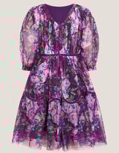 Floral Tulle Party Dress, Purple (PURPLE), large