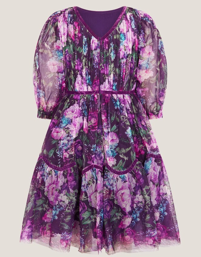 Floral Tulle Party Dress, Purple (PURPLE), large