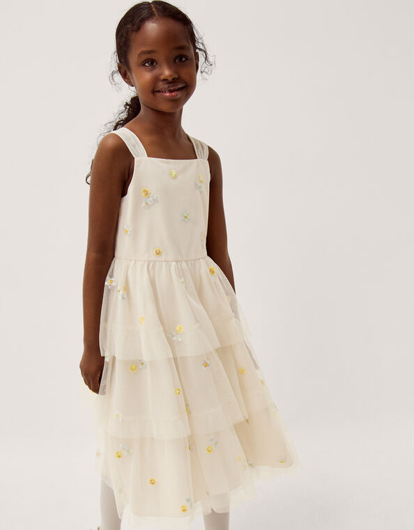 Ingrid Floral Embroidered Tiered Maxi Dress, White (WARM IVORY), large