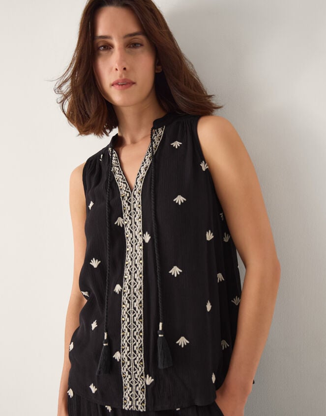 Samara Embroidered Tank Top, Black (BLACK), large