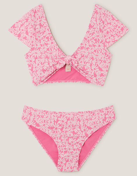 Floral Jacquard Short Sleeve Swim Set, Pink (PINK), large