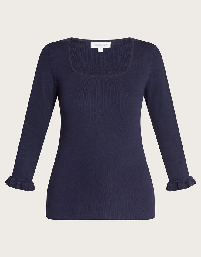 Square Neck ¾ Sleeve Sweater with LENZING™ ECOVERO™ , Blue (NAVY), large