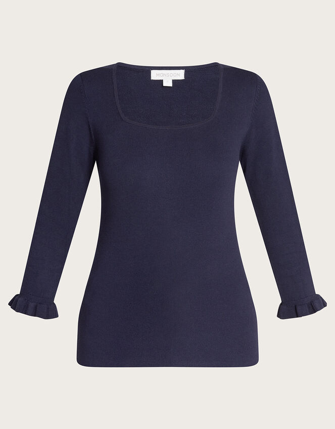 Square Neck ¾ Sleeve Jumper with LENZING™ ECOVERO™ , Blue (NAVY), large