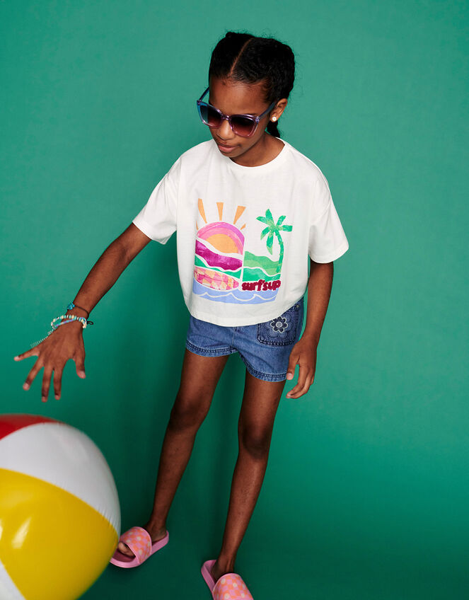 Cropped Surf's Up T-Shirt, White (WHITE), large
