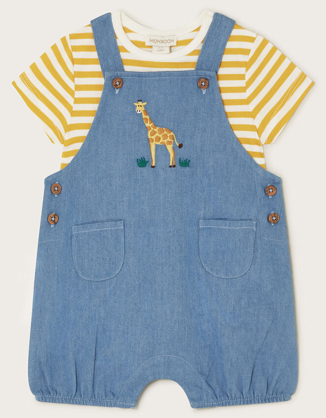 Newborn T-Shirt and Denim Giraffe Romper Set, Blue (BLUE), large